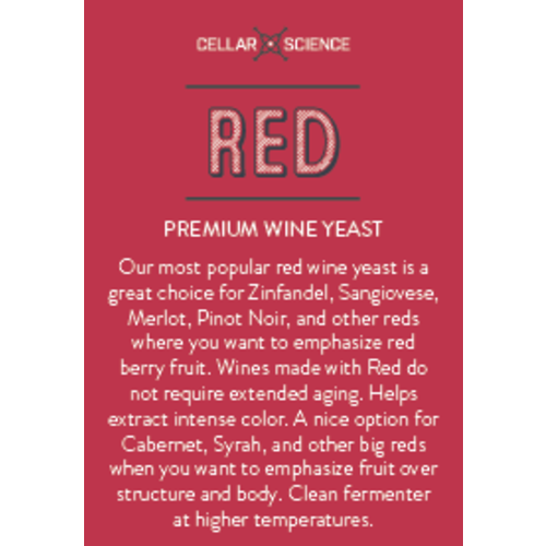 CellarScience® RED Dry Wine Yeast Information